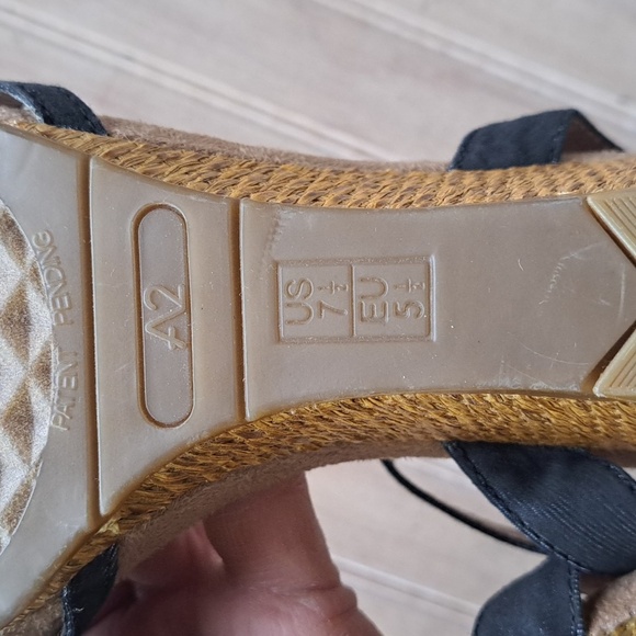 Aeropostals Ankle Strap Buckle Short Heel Wedges Y2k Navy Boho 2 Toned Sandals - Picture 10 of 13